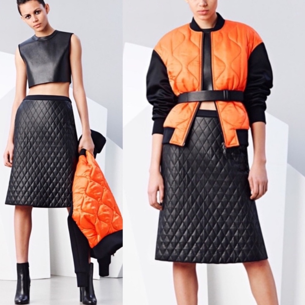 Neil Barrett Made in Italy Women‘s Orange & Black Quilted Bomber Coat Jacket XS